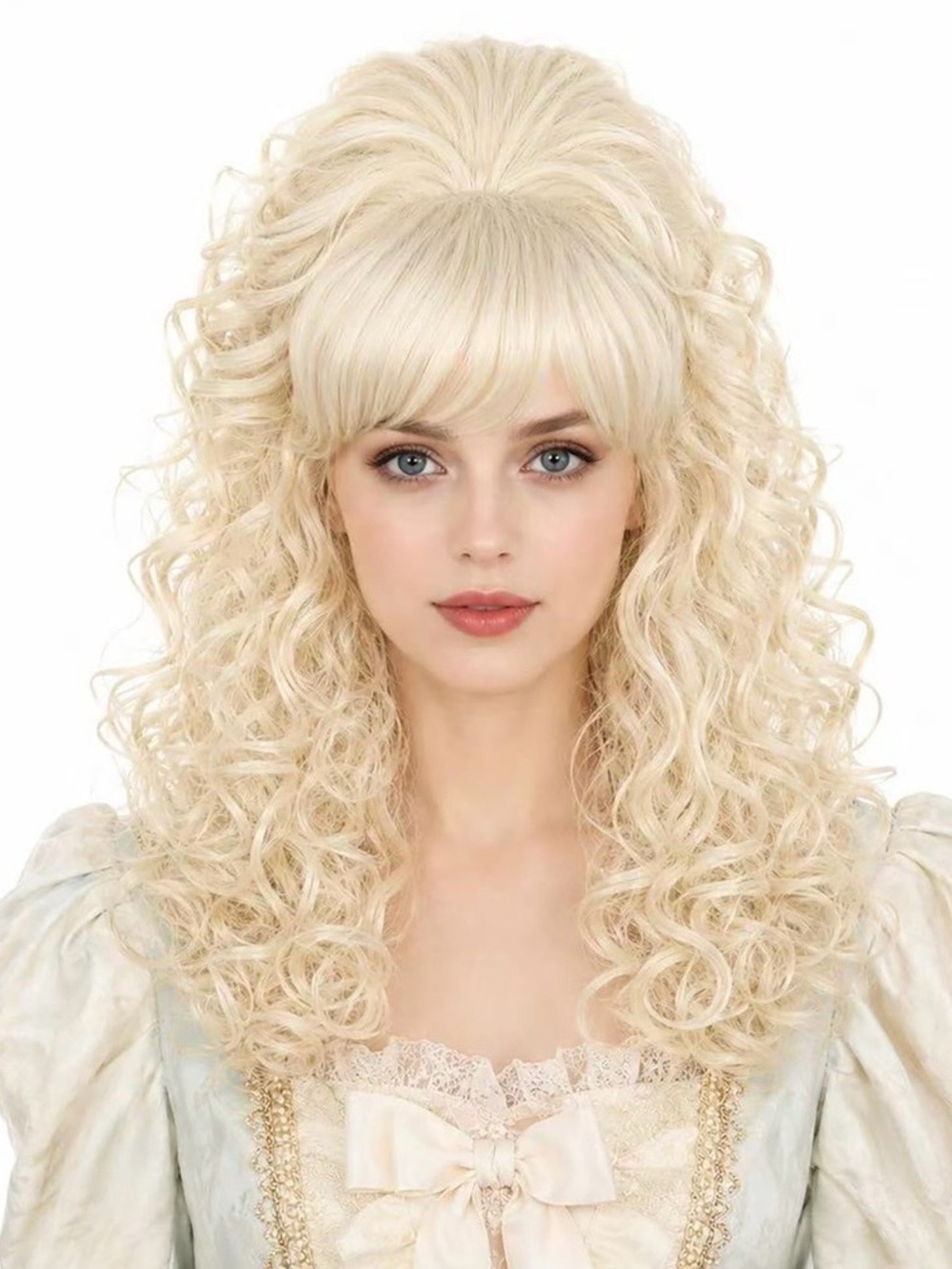 Long Curly Blonde Bouffant Beehive Wig with Bangs Costume for Cosplay Halloween